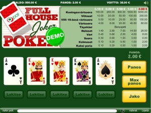 PAF:n oma Full House Joker Poker, jossa pääset täyskäteen osumalla hauskaan bonuspeliin.
