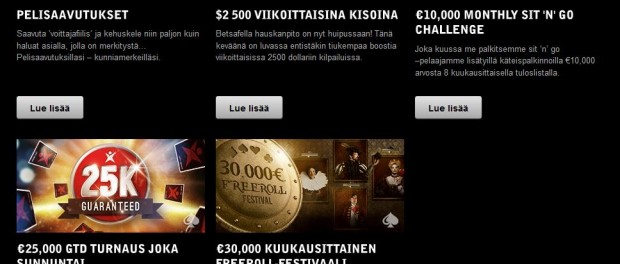 Pokeribonuksia on tarjolla todella runsaasti ja lisäksi muita osallistumisetuja ilmaisturnauksiin ja palkintoihin